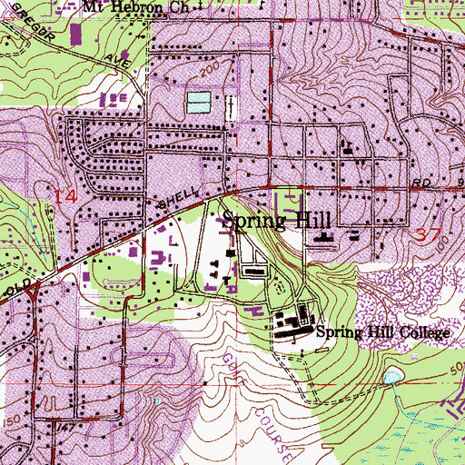 Topographic Map of Spring Hill College O'Leary Hall Parking Lot, AL