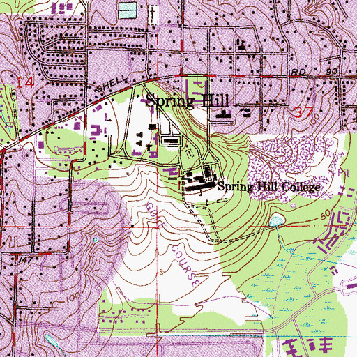 Topographic Map of Spring Hill College Quinlan Parking Lot, AL