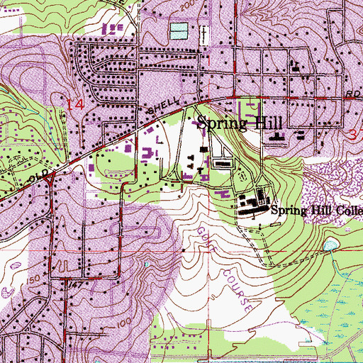 Topographic Map of Spring Hill College Stewart Field Parking Lot, AL