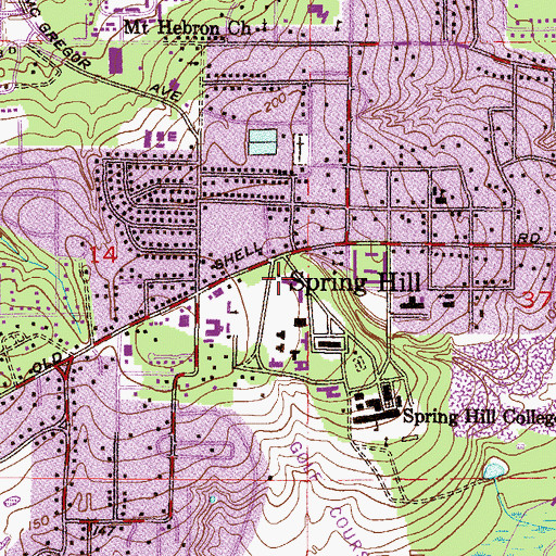 Topographic Map of Spring Hill College Toolen Parking Lot, AL