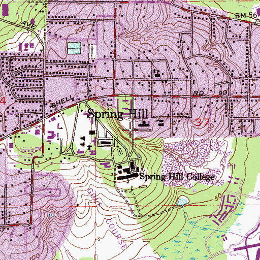 Topographic Map of Spring Hill College Viragh South Parking Lot, AL