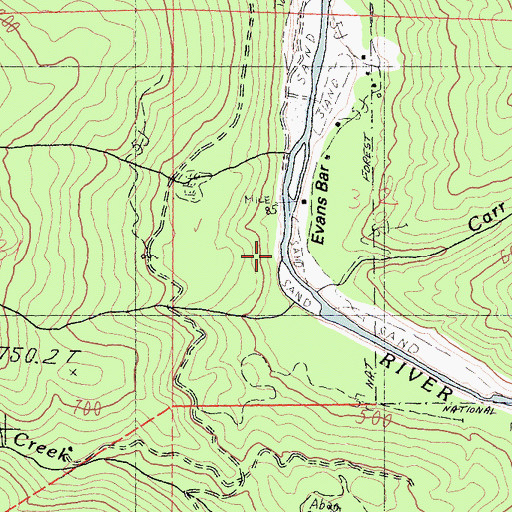 Topographic Map of Carr Creek, CA