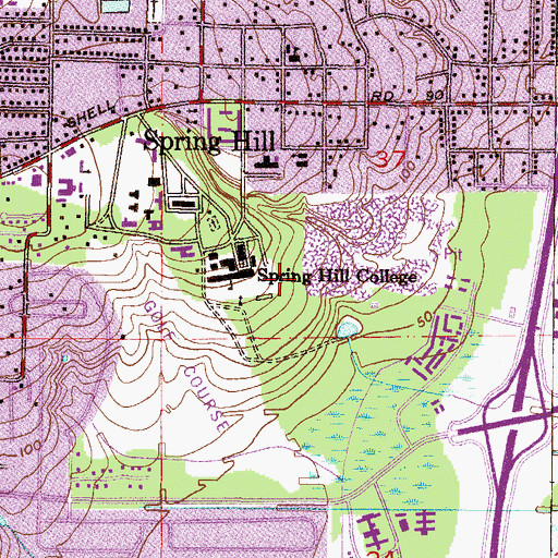 Topographic Map of Spring Hill College Peace Garden, AL