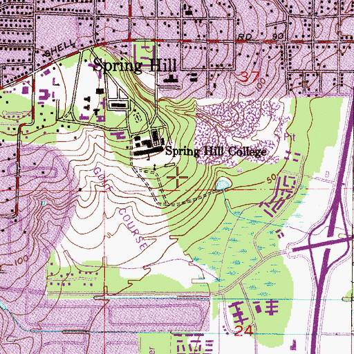 Topographic Map of Spring Hill College Mitchell Theater, AL