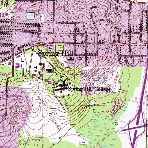 Topographic Map of Spring Hill College Burke Memorial Library, AL