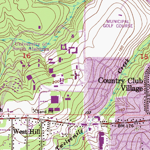 Topographic Map of University of South Alabama Main Campus Administration Building, AL