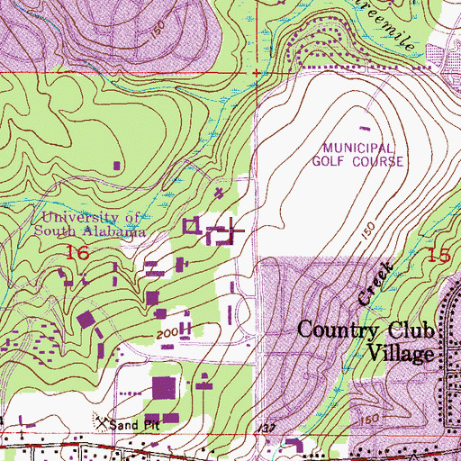 Topographic Map of University of South Alabama Main Campus Alpha Hall East, AL