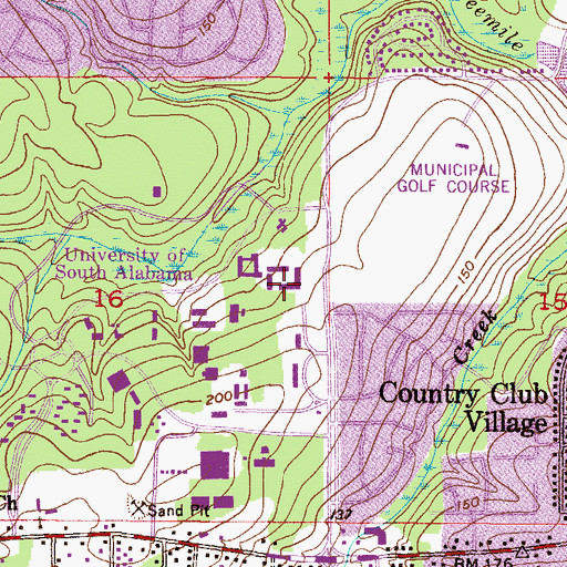 Topographic Map of University of South Alabama Main Campus Alpha Hall South, AL