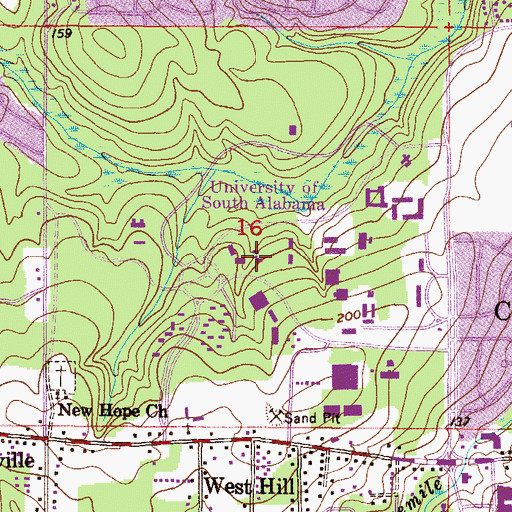 Topographic Map of University of South Alabama Main Campus Archaeology Laboratory 1, AL