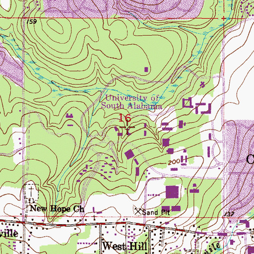 Topographic Map of University of South Alabama Main Campus Archaeology Laboratory 2, AL