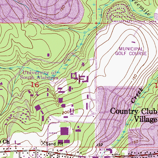 Topographic Map of University of South Alabama Main Campus Central Services Administration Building, AL