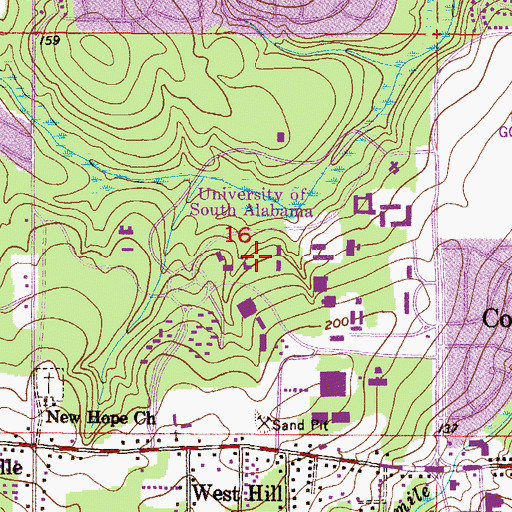 Topographic Map of University of South Alabama Main Campus Chemistry Building, AL