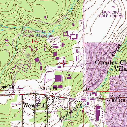 Topographic Map of University of South Alabama Main Campus Computer Information Systems Classroom Building, AL
