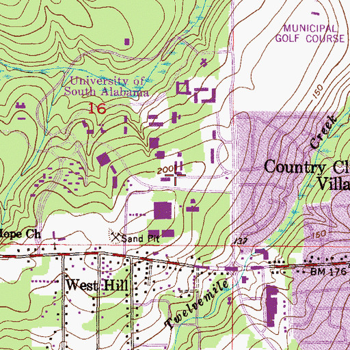 Topographic Map of University of South Alabama Main Campus Computer Services Center, AL
