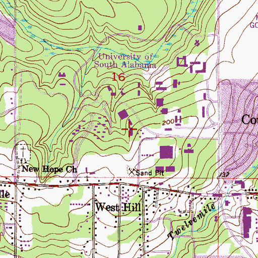 Topographic Map of University of South Alabama Main Campus Electrical Engineering Building, AL