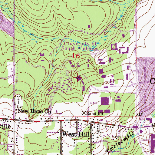 Topographic Map of University of South Alabama Main Campus Engineering Laboratory Building, AL