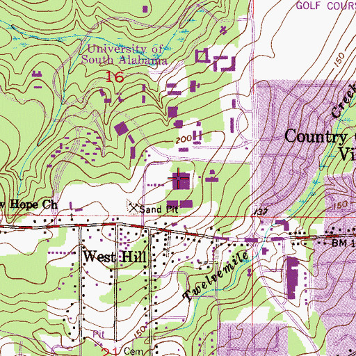 Topographic Map of University of South Alabama Main Campus Health and Physical Education Building, AL