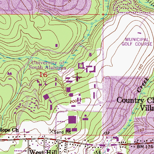 Topographic Map of University of South Alabama Main Campus Life Sciences Building, AL