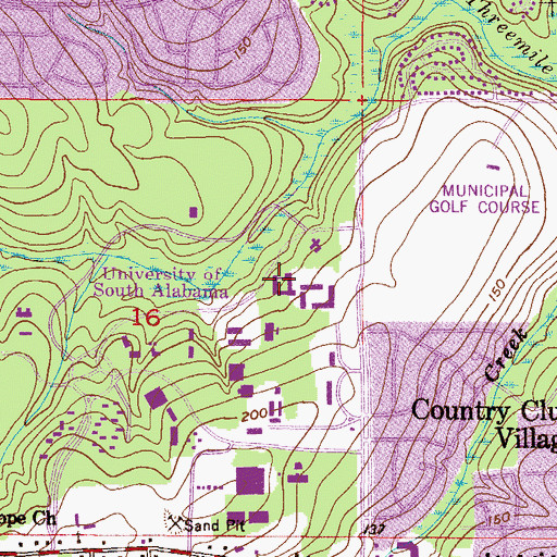 Topographic Map of University of South Alabama Main Campus Medical Sciences Building, AL