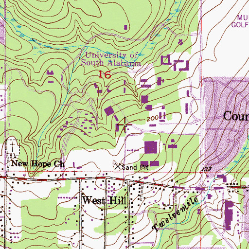 Topographic Map of University of South Alabama Main Campus Military Science North Building, AL