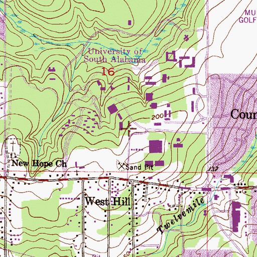 Topographic Map of University of South Alabama Main Campus Military Science South Building, AL