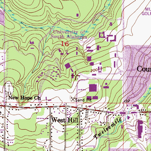Topographic Map of University of South Alabama Main Campus Military Science West Building, AL