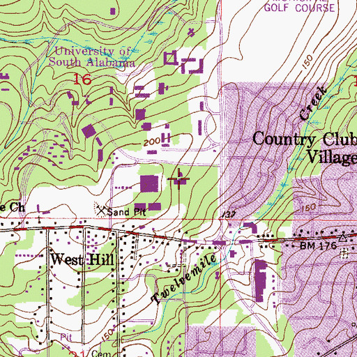 Topographic Map of University of South Alabama Main Campus Mitchell College of Business, AL