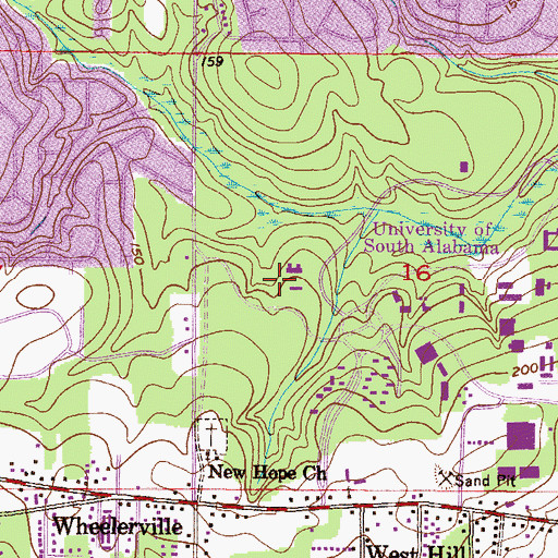 Topographic Map of University of South Alabama Main Campus Molecular Research Center, AL