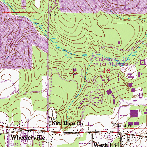 Topographic Map of University of South Alabama Main Campus Primate Breeding Laboratory, AL