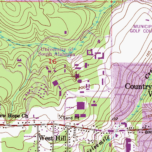 Topographic Map of University of South Alabama Main Campus Student Center, AL
