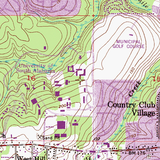 Topographic Map of University of South Alabama Main Campus Visual Arts Complex, AL