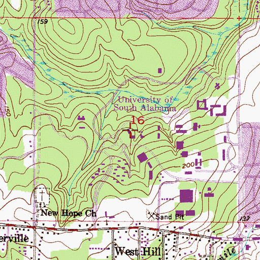 Topographic Map of University of South Alabama Main Campus Central Utilities Plant, AL