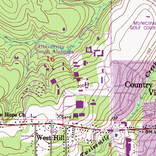 Topographic Map of University of South Alabama Main Campus Post Office, AL