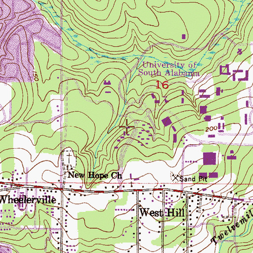 Topographic Map of University of South Alabama Main Campus Beta Apartment Residence Hall 1, AL