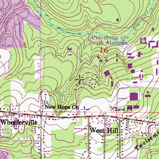 Topographic Map of University of South Alabama Main Campus Beta Apartment Residence Hall 2, AL