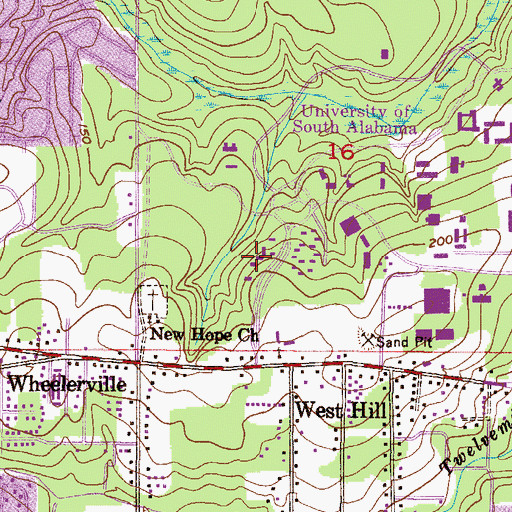 Topographic Map of University of South Alabama Main Campus Beta Apartment Residence Hall 3, AL