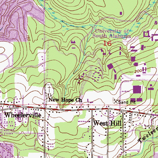 Topographic Map of University of South Alabama Main Campus Beta Apartment Residence Hall 4, AL