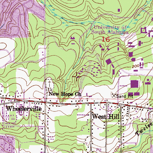 Topographic Map of University of South Alabama Main Campus Beta Apartment Residence Hall 5, AL