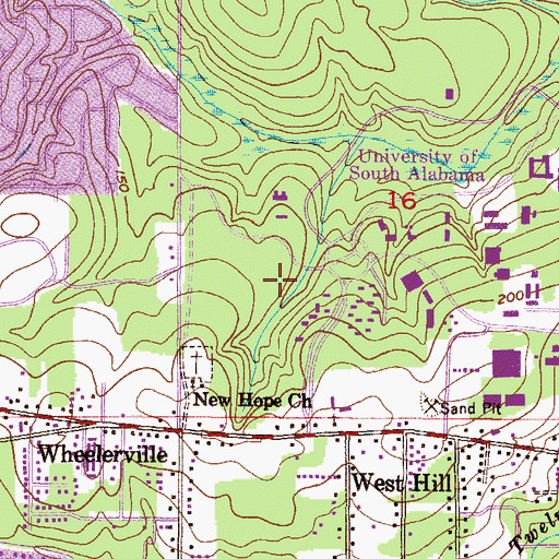 Topographic Map of University of South Alabama Main Campus Delta Residence Hall 1, AL