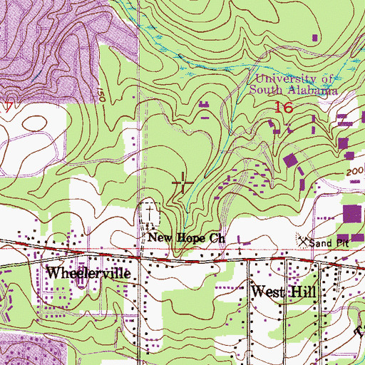 Topographic Map of University of South Alabama Main Campus Delta Residence Hall 2, AL