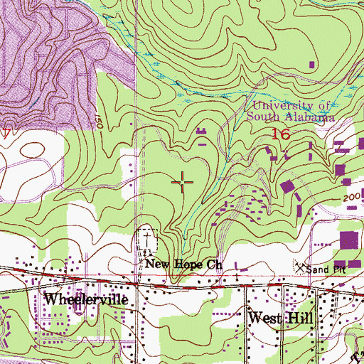 Topographic Map of University of South Alabama Main Campus Delta Residence Hall 3, AL