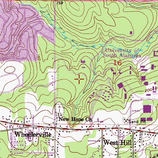 Topographic Map of University of South Alabama Main Campus Delta Residence Hall 4, AL