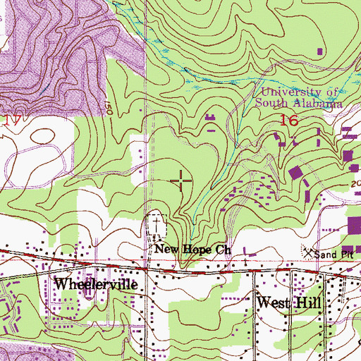 Topographic Map of University of South Alabama Main Campus Delta Residence Hall 5, AL