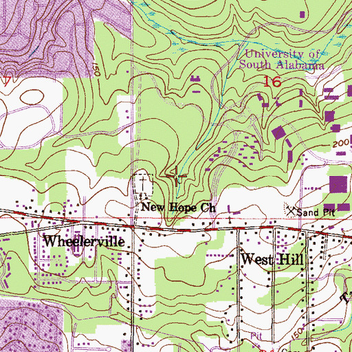 Topographic Map of University of South Alabama Main Campus Epsilon Residence Hall 1, AL