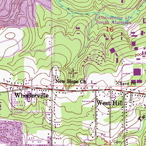 Topographic Map of University of South Alabama Main Campus Epsilon Residence Hall 2, AL