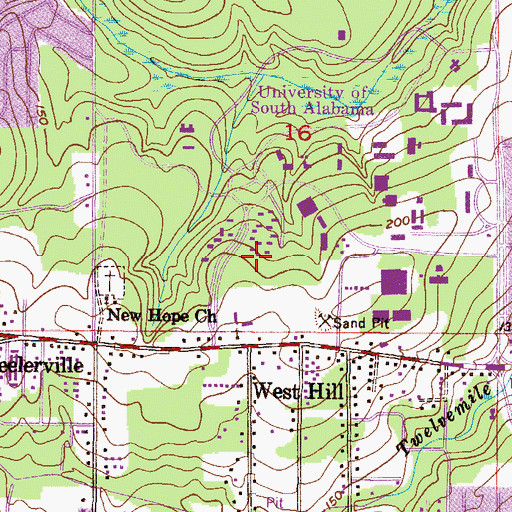 Topographic Map of University of South Alabama Main Campus Gamma Residence Hall, AL