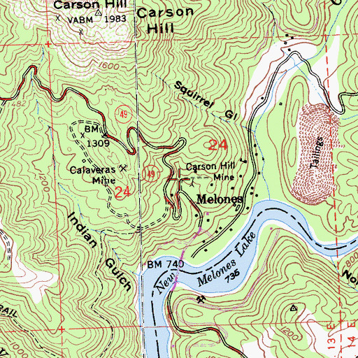 Topographic Map of Carson Hill Mine, CA