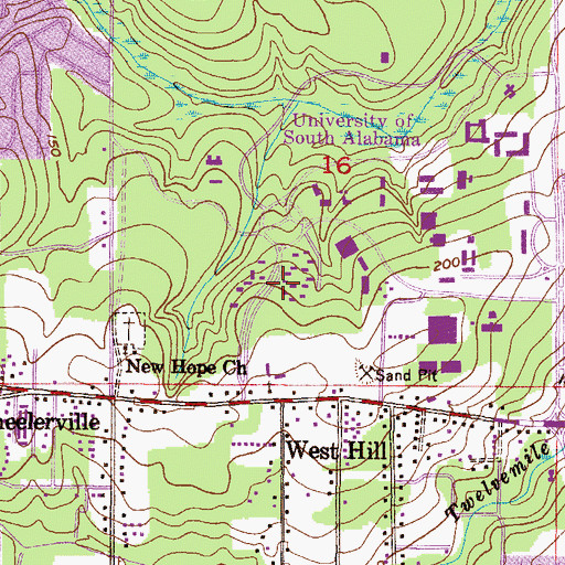 Topographic Map of University of South Alabama Main Campus Gamma Residence Hall 2, AL