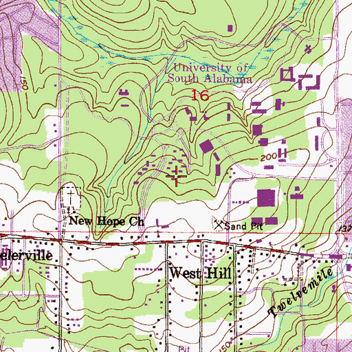 Topographic Map of University of South Alabama Main Campus Gamma Residence Hall 4, AL