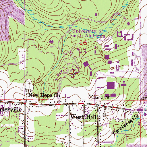 Topographic Map of University of South Alabama Main Campus Gamma Residence Hall 5, AL